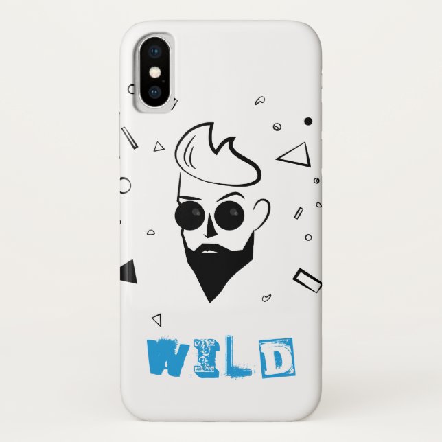 Wild Guy - Sketched Man in Black, White & Blue Case-Mate iPhone Case (Back)