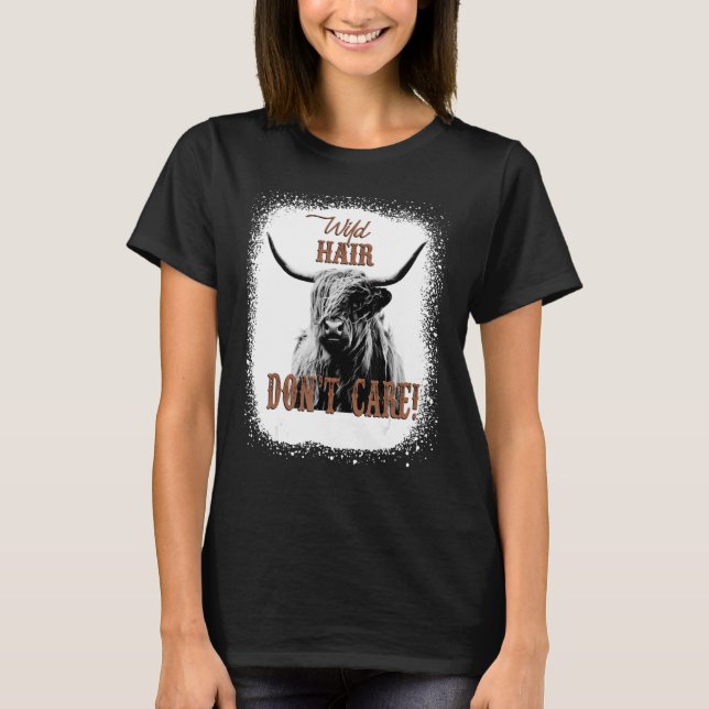 Wild Hair Don't Care Funny Cow Heifer Lover Bleach T-Shirt (Front)