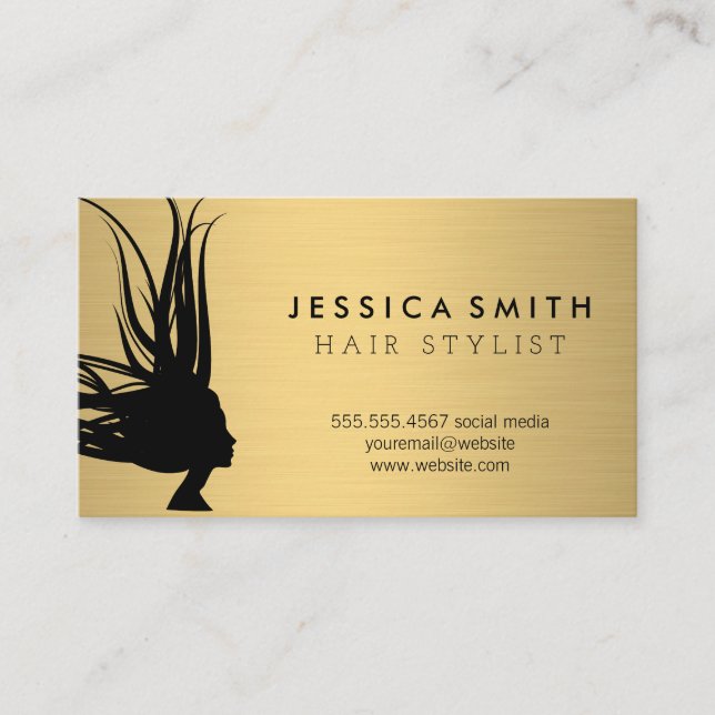 Wild Hair | Metallic Gold Brushed Business Card (Front)