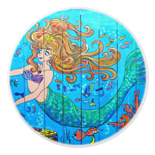 wild-haired mermaid ceramic knob