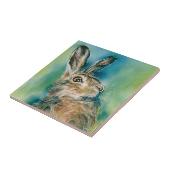 Wild Hare Exuberance Pastel Art Ceramic Tile (Side)