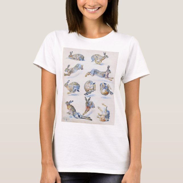 Wild Hare (Rabbit) Studies, Bruno Liljefors T-Shirt (Front)