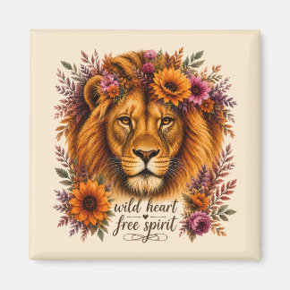 Wild Heart Free Spirit Boho Floral Lion Art Magnet