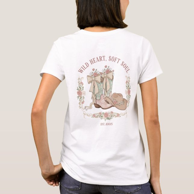 Wild Heart Soft Soul Cowgirl Boots Pink Floral T-Shirt (Back)