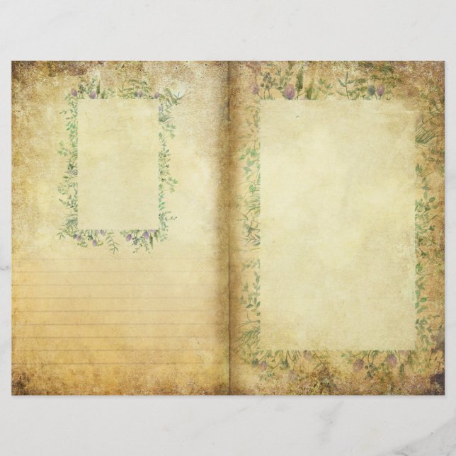 Wild Herbs Foliage Frame Scrapbook Journal Paper (Front)