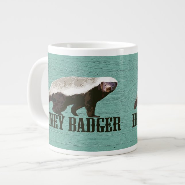 Wild Honey Badger Aqua, White, Brown Large Coffee Mug (Front Left)
