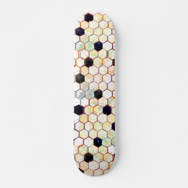 Wild Honeycomb Abstract Hexagon Pattern Skateboard (Front)