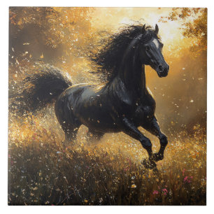 Wild Horse Black Stallion Mustang Ceramic Tile