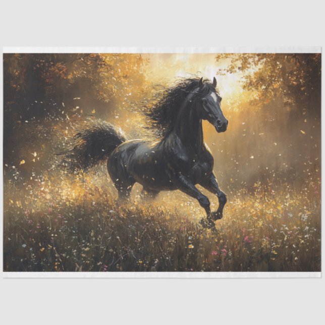 Wild Horse Black Stallion Mustang Decoupage Tissue Paper (Front)