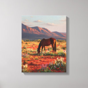 Wild Horse Blooming Desert Sunset Art Canvas Print