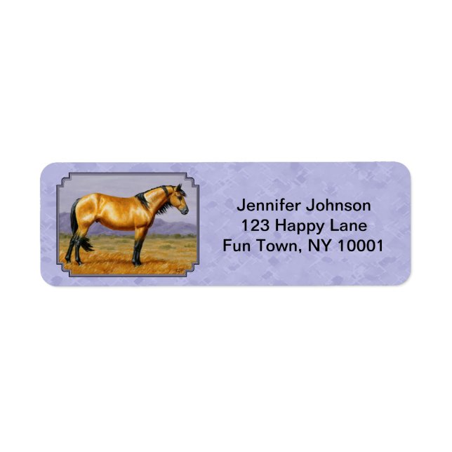 Wild Horse Buckskin Stallion Purple Return Address Label (Front)