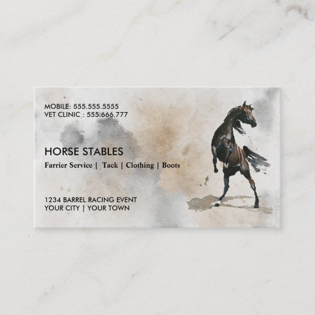 Wild Horse Equestrian Farrer Barrel Racing Business Card (Front)