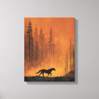 Wild Horse Firelight Forest Silhouette Art