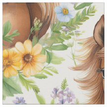 Wild Horse Flowing Mane Yellow Floral Greenery