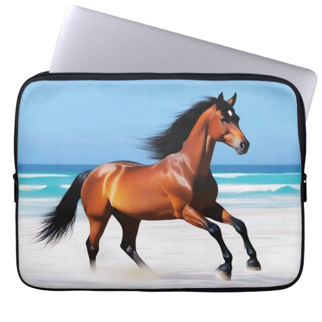 Wild Horse Galloping on a Beach Laptop Sleeve (Front)