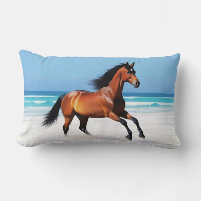 Wild Horse Galloping on a Beach Lumbar Cushion (Front)