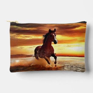Wild Horse Galloping Through Surf Accessory Pouch