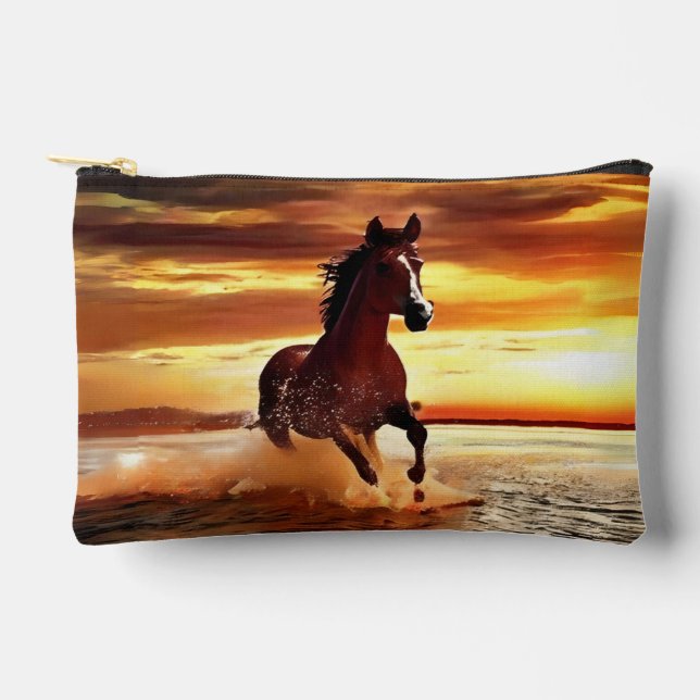 Wild Horse Galloping Through Surf Accessory Pouch (Front)