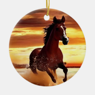 Wild Horse Galloping Through Surf Ceramic Ornament