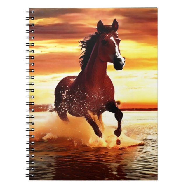 Wild Horse Galloping Through Surf Notebook (Front)