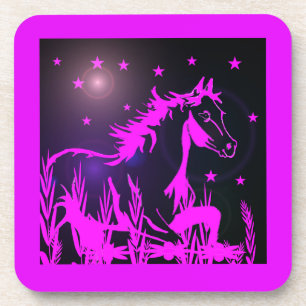 wild horse graphic, pink coaster