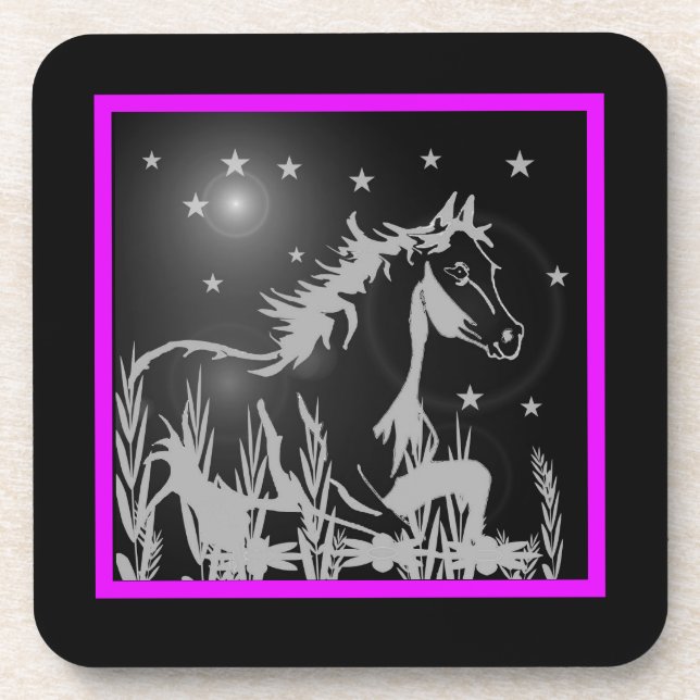 wild horse graphic, pink coaster (Front)