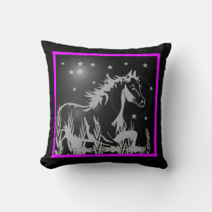 wild horse graphic, pink cushion