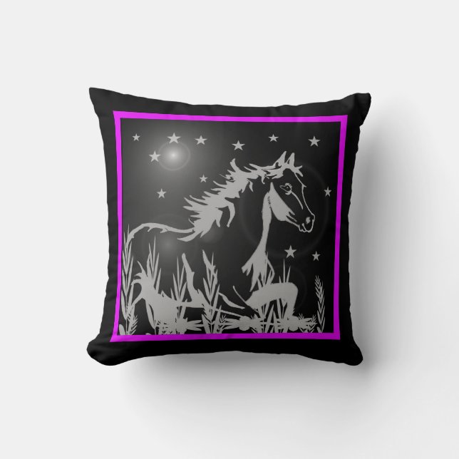 wild horse graphic, pink cushion (Front)