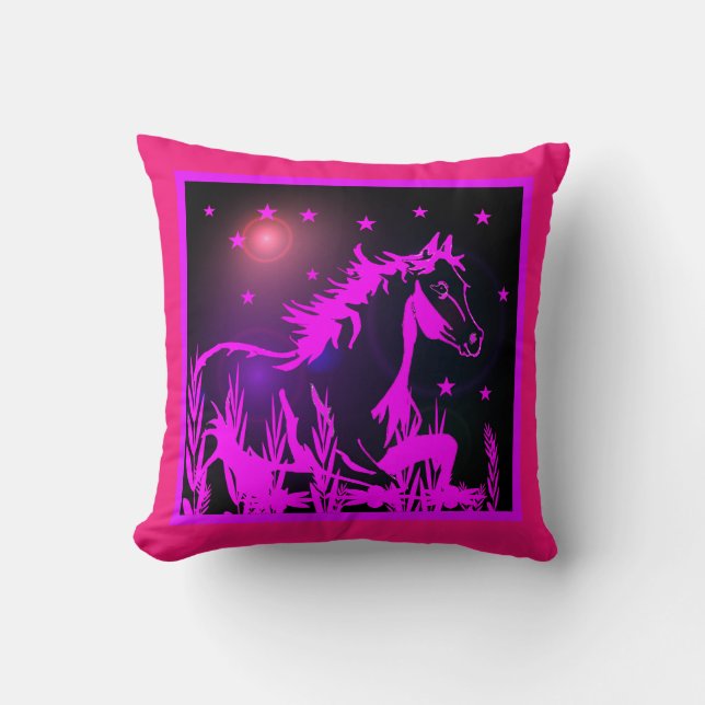 wild horse graphic, pink cushion (Front)