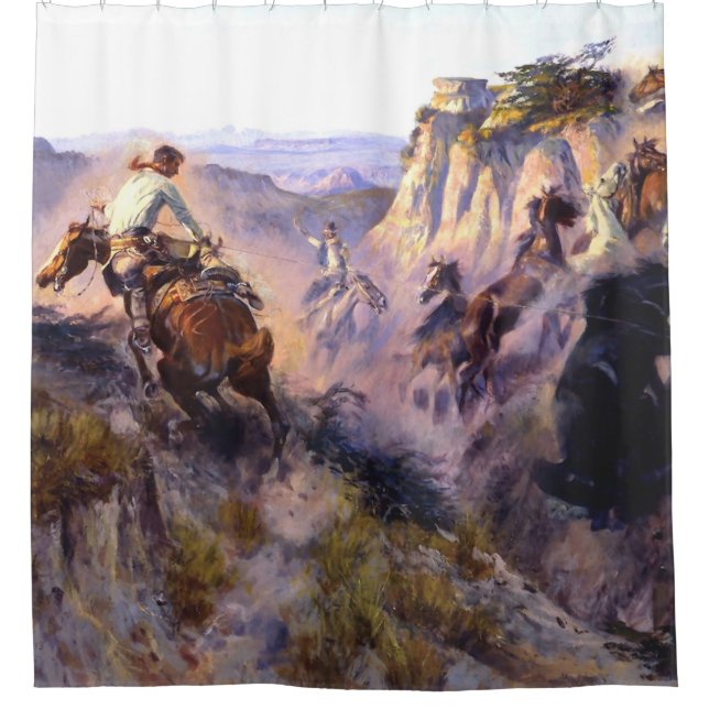 “Wild Horse Hunters” by Charles M Russell Shower Curtain (Front)