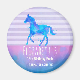Wild Horse in Blue and Purple Watercolor Birthday Magnet