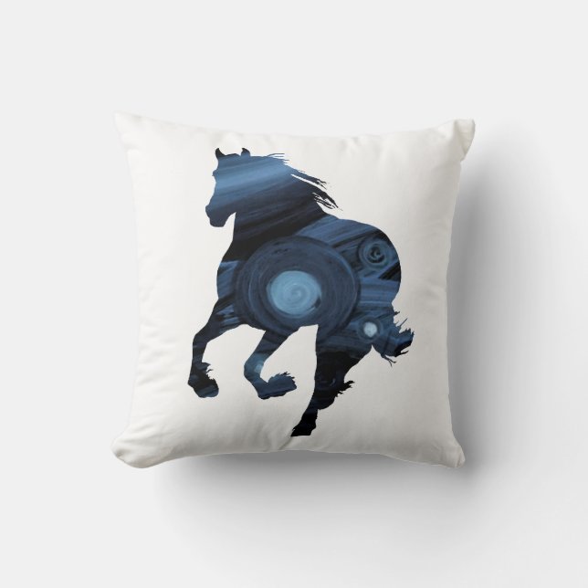 Wild horse in Blue  Throw Cushion (Front)