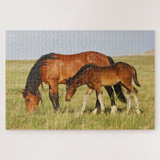 Wild Horse Mother and Colt Grazing Jigsaw Puzzle (Horizontal)