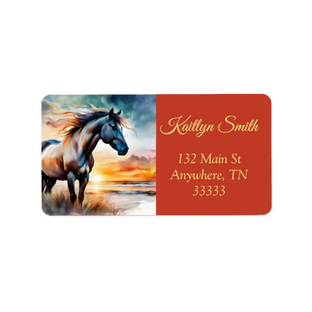 Wild Horse on beach *personalise* Label (Front)