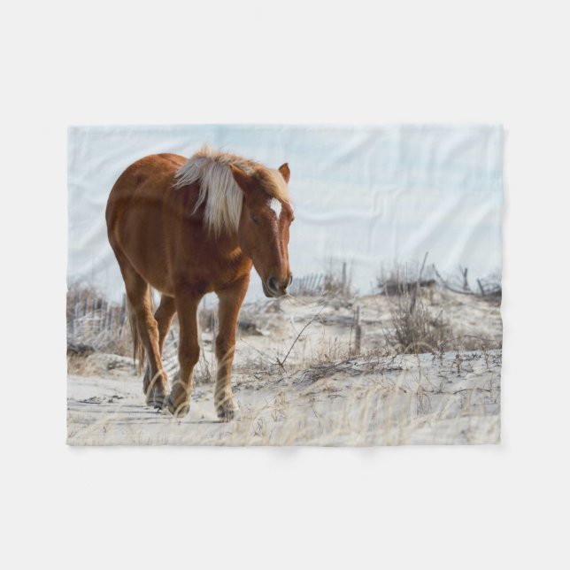 Wild Horse on Dunes Fleece Blanket (Front (Horizontal))