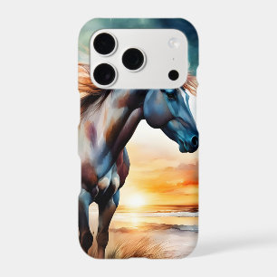 Wild Horse on Grassy Dune at Sunset