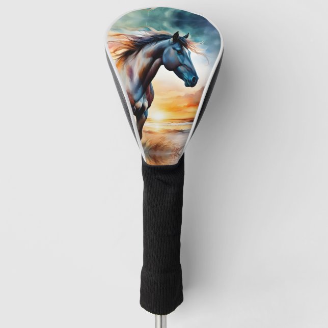 Wild Horse on Grassy Dune at Sunset  Golf Head Cover (Front)