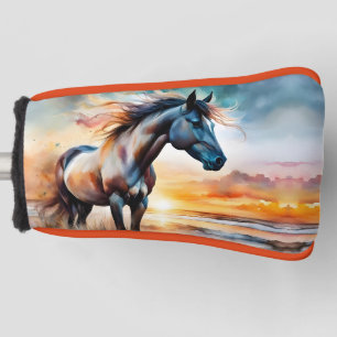 Wild Horse on Grassy Dune at Sunset  Golf Head Cover