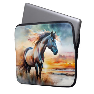 Wild Horse on Grassy Dune at Sunset Laptop Sleeve