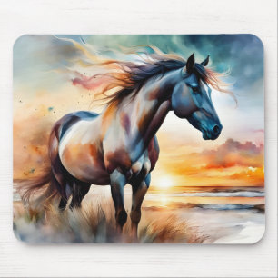 Wild Horse on Grassy Dune at Sunset Mouse Pad