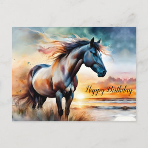 Wild Horse on Grassy Dune at Sunset  Postcard