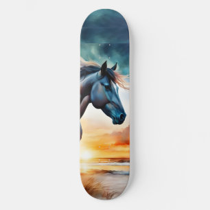 Wild Horse on Grassy Dune at Sunset  Skateboard