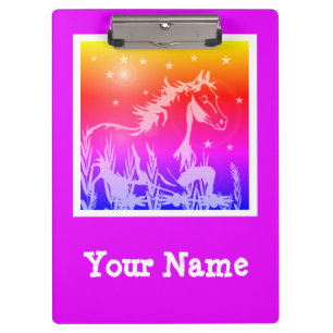 wild horse pink graphic, personalised clipboard