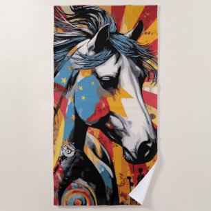 Wild Horse Pop Art Portrait Colourful Street Style Beach Towel