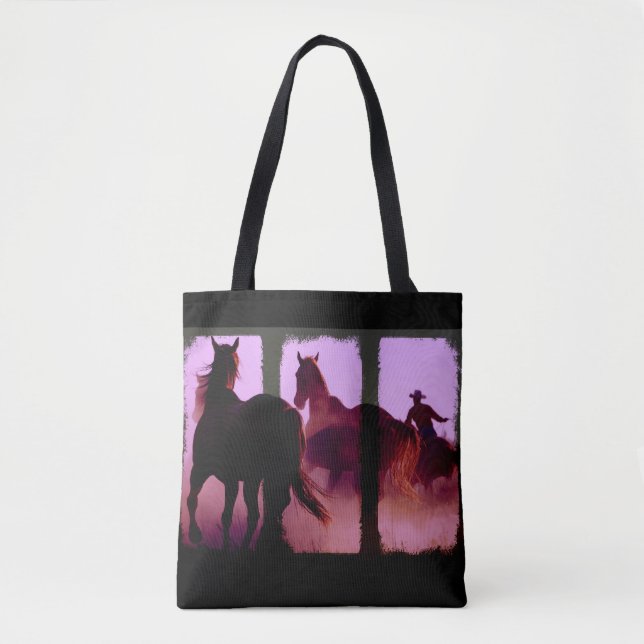 Wild Horse Roundup Triptych Tote Bag (Front)