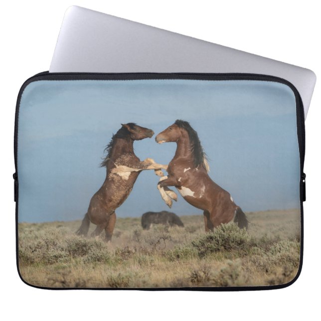 Wild Horse Stallions Fighting Laptop Sleeve (Front)
