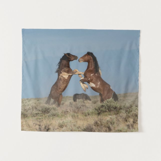 Wild Horse Stallions Fighting Tapestry (Front (Horizontal))