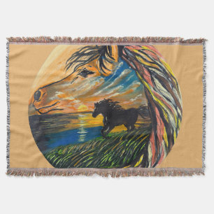 Wild Horse Sunset Art - Handmade artwork  Throw Blanket