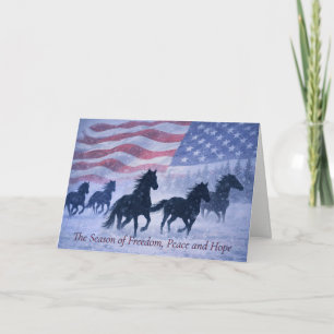 Wild Horses American Flag Country Western Xmas Card