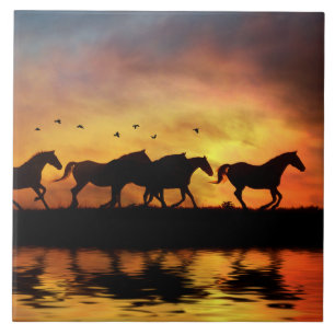Wild Horses and Water Art Ceramic Tile
